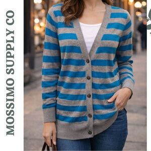 Mossimo Striped Cardigan Sweater Blue Grey Cotton Medium